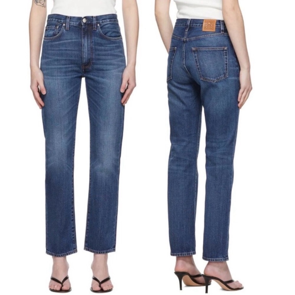 TOTEME Women’s Chic Blue Vintage Wash Denim High Waist Slim Straight Leg Jeans